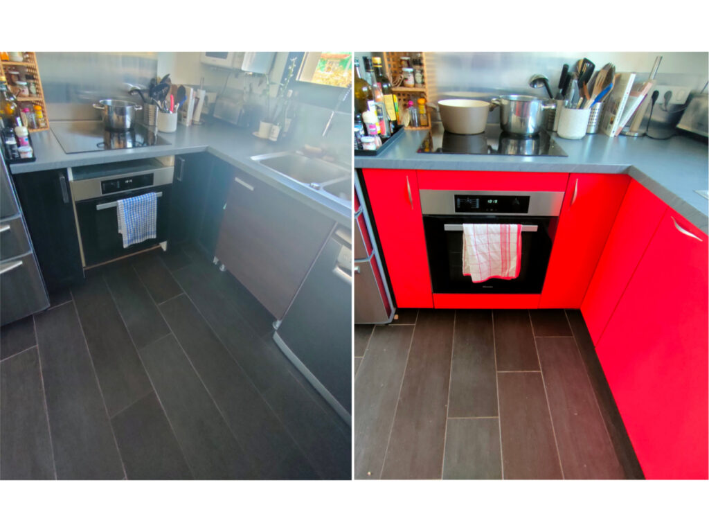 Façades de cuisine en stratifié rouge - Perle d'Ébène