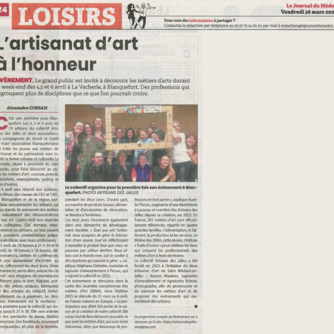 JEMA Journal du Médoc 28 mars 2025 les Artisans des Jalles