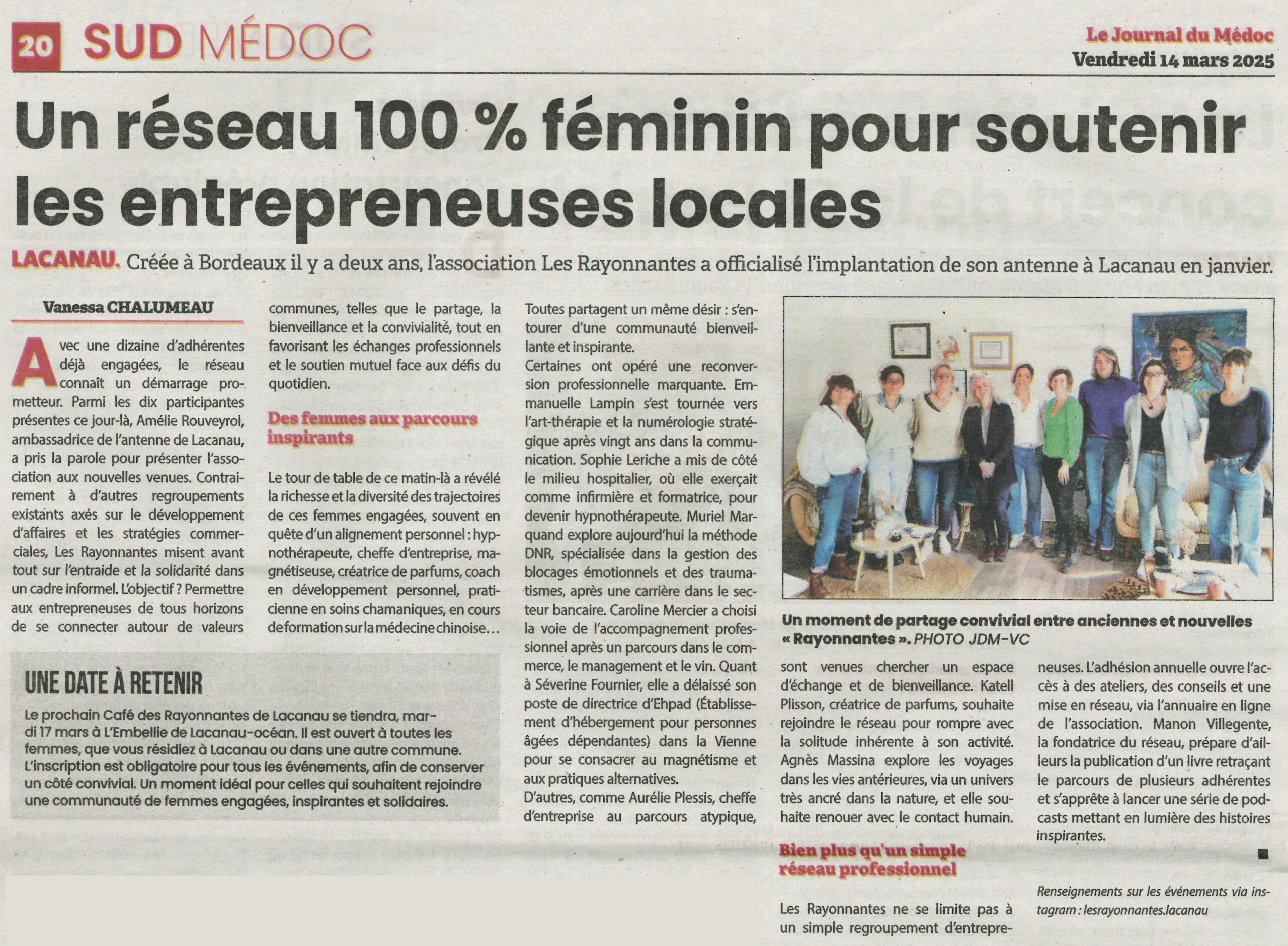 Article Les Rayonnantes Journal du Médoc 14 mars 2025
